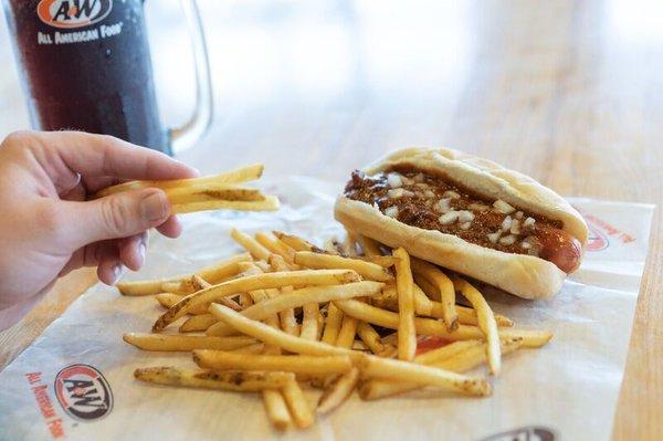 A Coney dog and fries - one of our most famous food pairings.