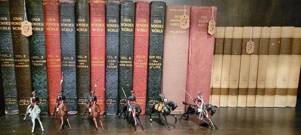 Antique toys and vintage books.