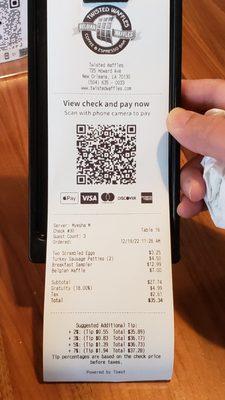 Restaurant adds 18% tip to every bill but it is not disclosed on the menu.