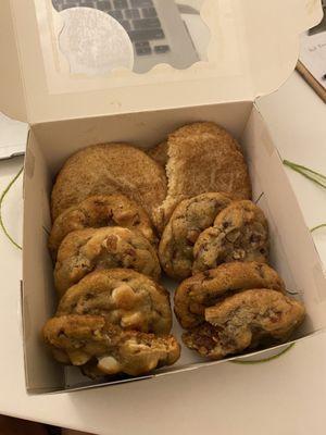 snickerdoodle, white chocolate pecan, and chocolate chip pecan after i sampled each