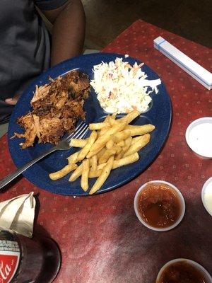 Pulled pork fries and coleslaw