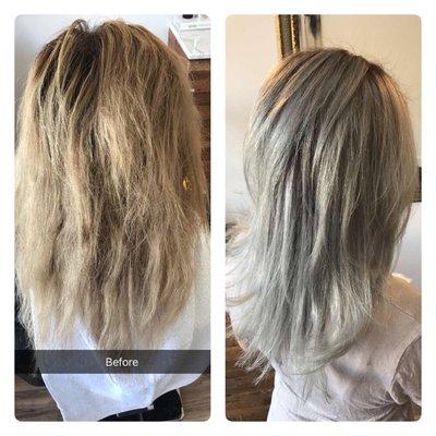 Going from brassy blonde to an amazing silver/gray