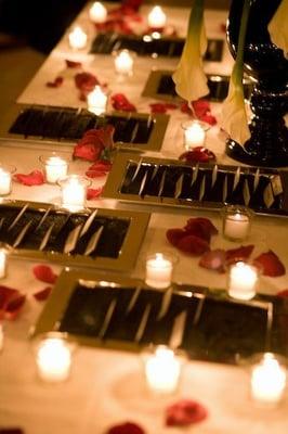 Escort Cards for a deco-themed, red, white & black wedding