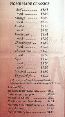 Novi's beef menu