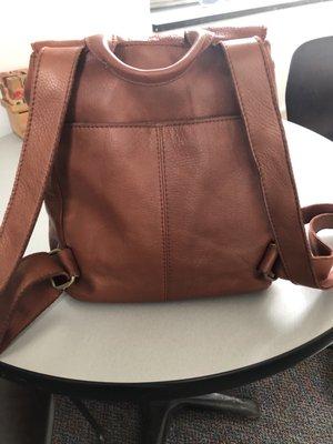 Leather backpack with strap reattached!