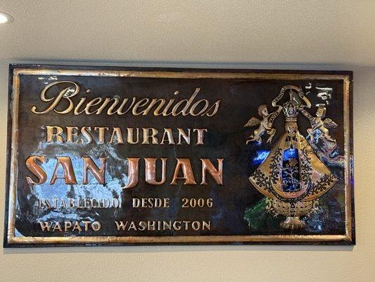 Beautiful signage inside the restaurant.