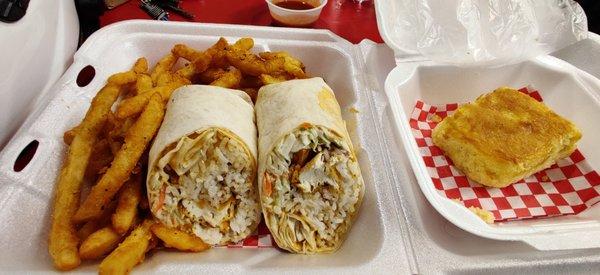 Veggie tofu wrap and side cornbread.