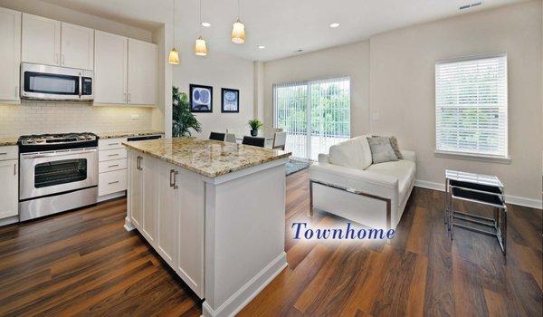 Madison townhome living room features wood flooring