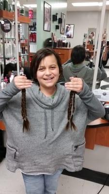 After I braided the pieces, and my daughter's new short hair. Thank god she is still happy!