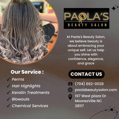 "Welcome to Paola's Beauty Salon! Where Beauty meets Elegance. Come in and let us pamper you with our top-notch services.  #Beauty #Sal