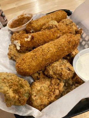 Triple Dipper Mushrooms, pickles & cheese sticks