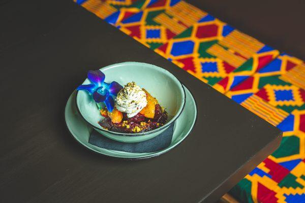 Roasted Red & Golden Beets, Whipped Goat Cheese with Crumbled Pistachios