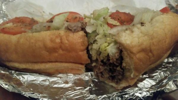 A cheesesteak hoagie.