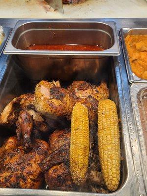 BBQ chicken and ribs, corn on cob!