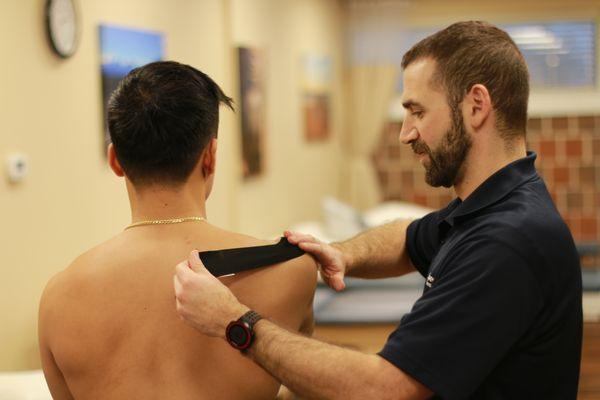 Kinesio taping can help from minor shoulder pain to help alleviate swelling form serious sprains