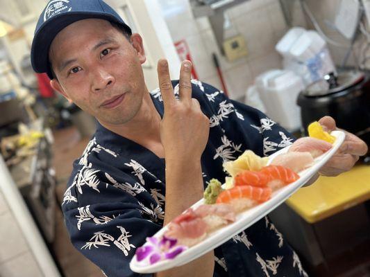 Sam the Sushi Guru!! He take great pride in his cuisine!!