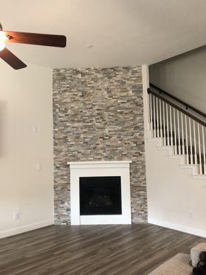 Finished fireplace wall