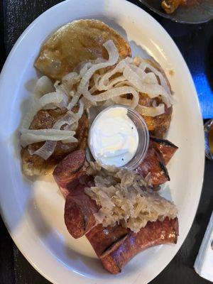 Kielbasa and pierogies