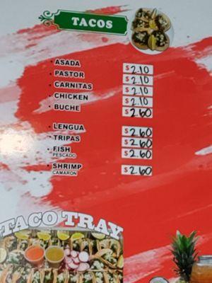 Taco menu