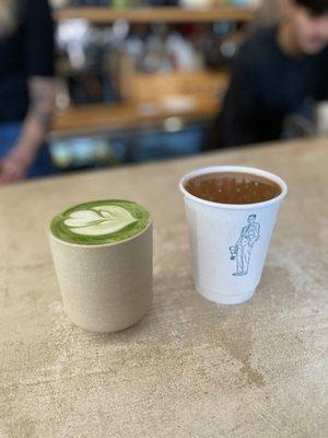 Matcha and drip coffee