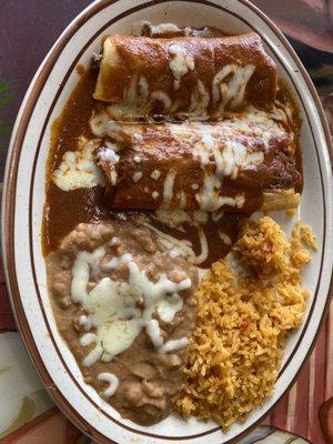 Combo #8 Enchilada, Tamale, Rice & Beans