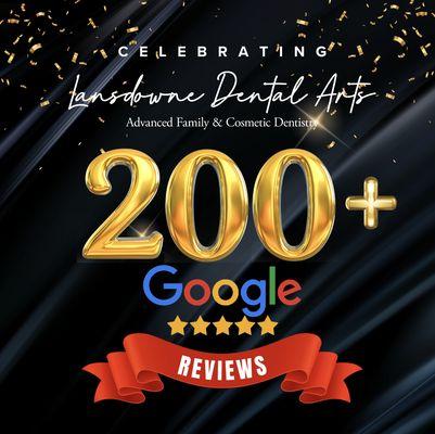 Gratitude fills our hearts as we celebrate 200+ Google patient reviews for Lansdowne Dental Arts! Each review is a testament to the trust an