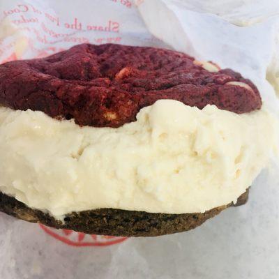 Red velvet + salted caramel cookie sandwich