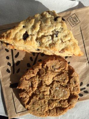 Lemon blueberry scone ($4.25) and sea salt chocolate chip cookie ($2.50)