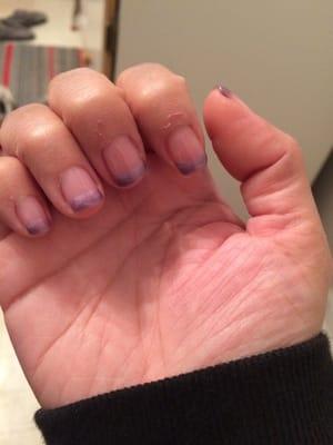 Terrible uneven shellac manicure