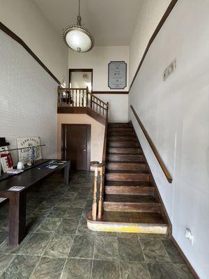 Stairs leading up to the coffee shop