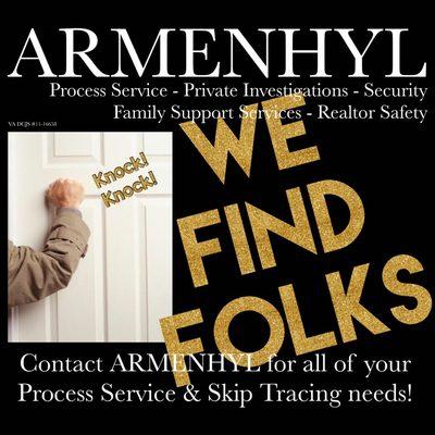 ARMENHYL GROUP LLC Process Service for Charlottesville, Virginia   (434) 260-1031          (540) 416-1660 www.armenhyl.com