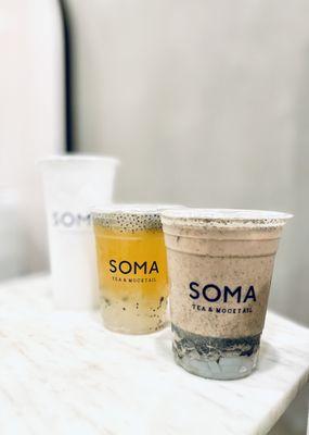 Lychee High Mountain Tea (back),  Passion Fruit High Mountain Tea(middle), Sesame Milk Tea (front)