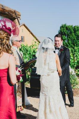 Custom multi tiered french lace veil