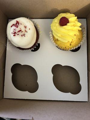 Red Velvet Cupcake and Lemon Raspberry Cupcake.