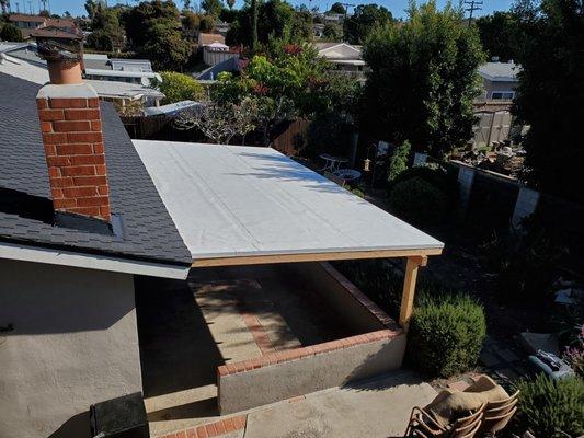 Completed rebuilt patio cover with TPO cover