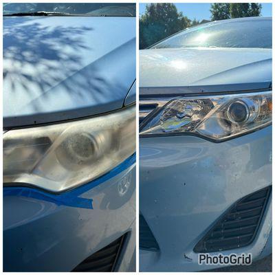 Headlight restoration before and after right side