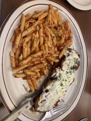 Eggplant Parmesan & Penne Pasta dinner.