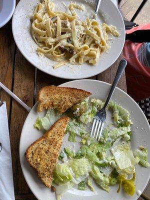 Chicken Alfredo and house salad