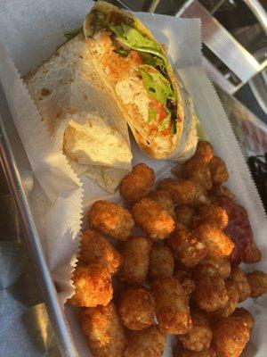 Buffalo Chicken Wrap and Tater Tots