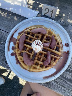 Belgian waffle with pears