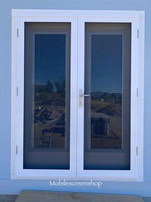 White Vista Single and double doors stainless steel security screens installed in Wildomar.