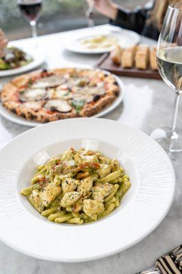 Pictured Food: 
Casarecce al Pesto e Pollo, Pizza Parmigiana