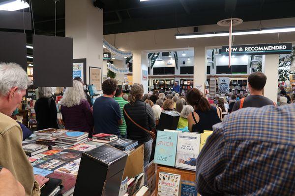 A full house at Bookshop Santa Cruz for Frank Ostaseski reading from The Five Invitations. July 2017.