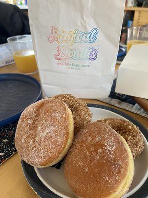 Crumb raised and crumb cake with 2 filled donuts