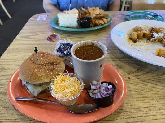 Fiesta burger chili and chicken wrap