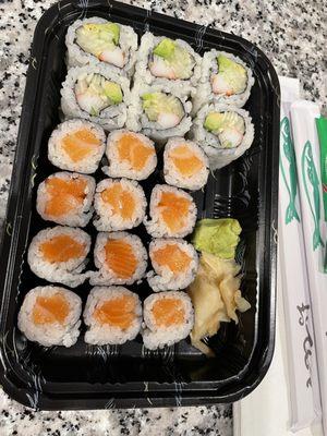 DO NOT RECOMMEND Salmon and California rolls. Misleading menu and unpleasant service.