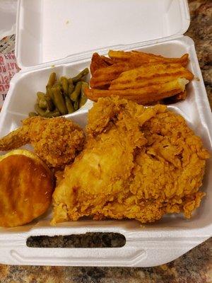 2pc Wing n Breast, wedges and green beans