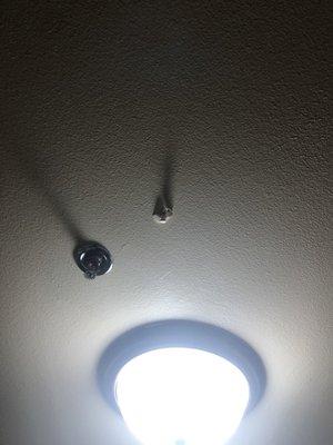 Bullet hole in ceiling from upstairs neighbors