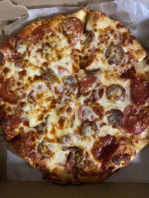 Small Pepperoni Sausage Pizza, extra pepperoni,