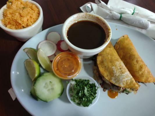 Birria taco special with rice side